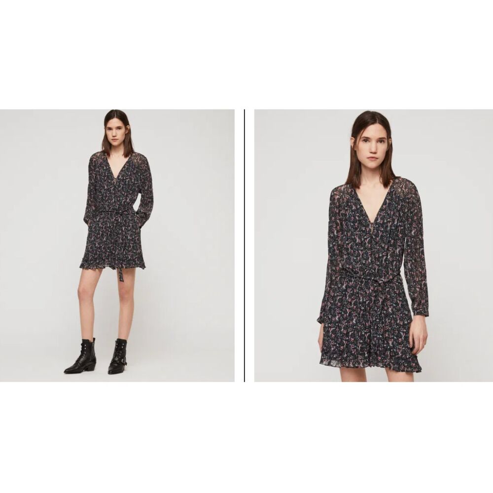 All Saints Kaylee Sketch Playsuit Festival Chiffon Shorts Romper Black Sheer 4